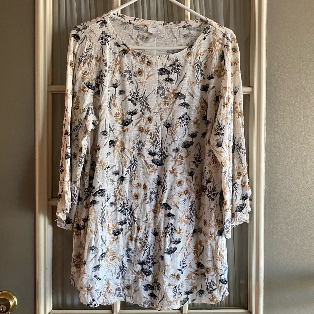 J. Jill black and tan floral pattern top